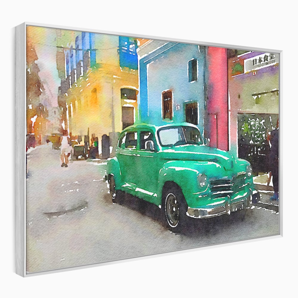 Tablou canvas cu tablou canvas cu masina de epoca, in rama de aluminiu argintiu
